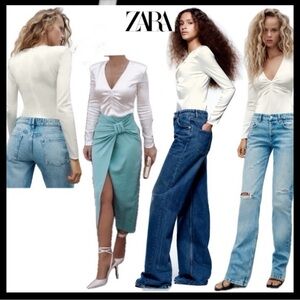 Zara white satin effect ruched long sleeve V-neck bodysuit Sz XL NWOT